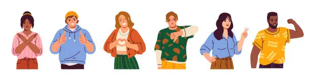 Vector illustration of Vector Set of people showing different gestures