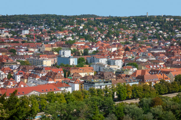 Aerial view of Wuerzburg, a city in the Franconia region in Bavaria, Germany, at summer time
