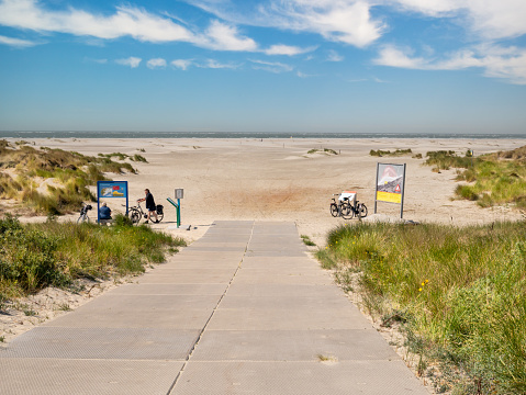 Panoramic view of dunes, North Sea beach and Duinhoevepad near Renesse on Schouwen-Duiveland, Zeeland, Netherlands