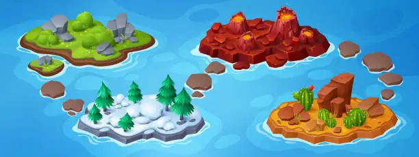 Vector illustration of Adventure game ui level map with island in ocean