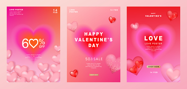 Valentines Day banner for social media posts, mobile apps, banners, digital marketing, sales promotion backgrounds, gradient style with hearts. Vector illustration.