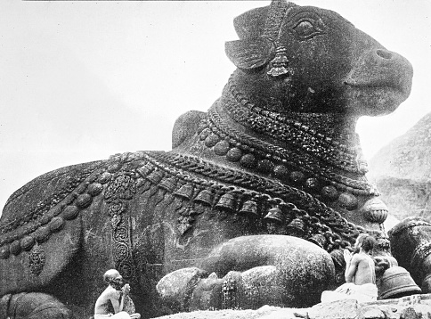 People and landmarks of India in 1895: Shiva's Bull, Chamundi Hill, Mysore