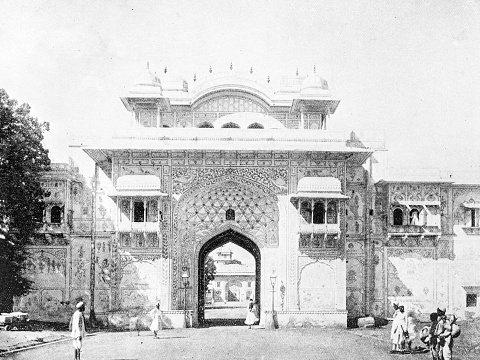 People and landmarks of India in 1895: Entrance Maharajah's Palace, Jeypore