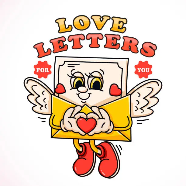 Vector illustration of Love letters, cute cartoon character envelopes containing flying love letters. Suitable for logos, mascots, t-shirts, stickers and posters