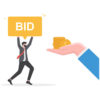 The concept of Public Auction Bidders Vector, Buyers and Auctioneers Illustration