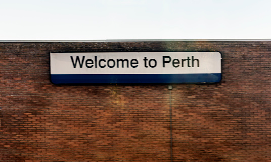 welcome to Perth sign at at perth scotland england UK