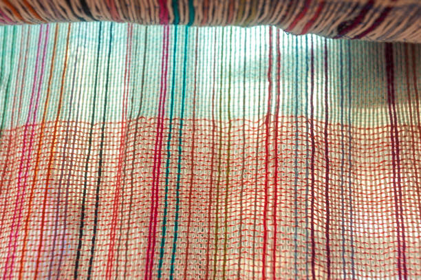 Making traditional scottish tartan textile yarn thread at dundee scotland england UK