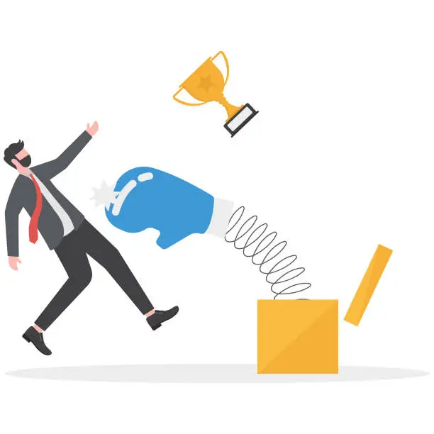 Vector illustration of Businessman got punched by surprise boxing glove, Business financial obstacles concept