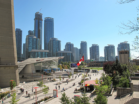 Toronto financial district and Spadina avenue skyline on an overcast Springtime day