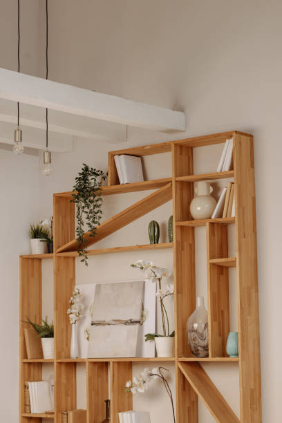 istock Modern interior, wooden shelf, plants 1960352362