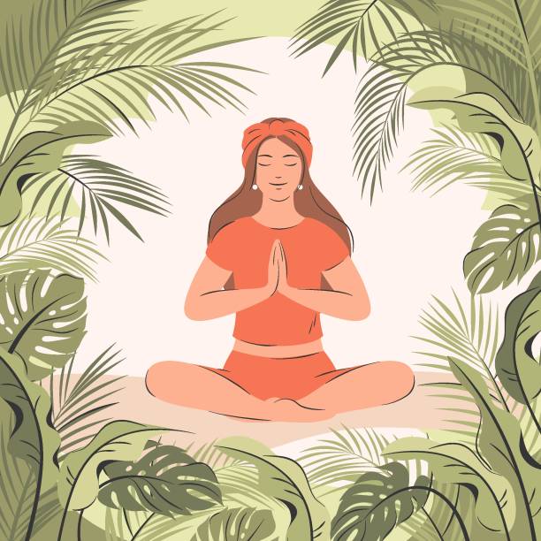 yoga 0035 new - vector solitude spirituality contemporary stock illustrations