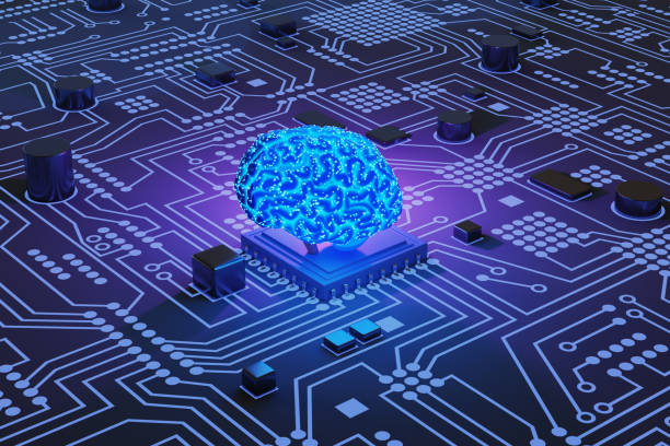 istock Blue glowing brain on a computer CPU chip connecting to the circuit of a motherboard. Illustration of the concept of hardware built for artificial intelligence 1960357687