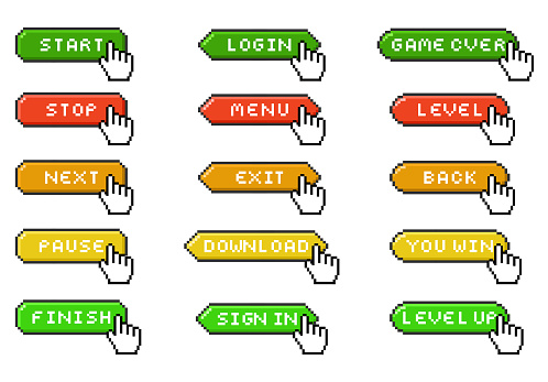 Pixel game menu buttons