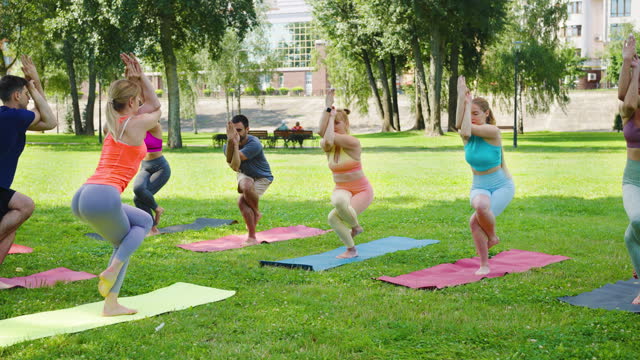 Dynamic Balance: Yoga Eagle Pose Outdoors