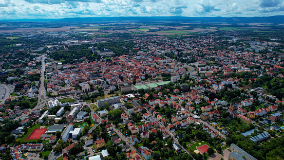 Aerial view of the old town of Gotha in Germany. On a sunny day in spring