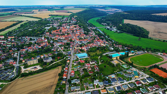 Aerial of the old town of Nebra in Germany on a sunny day