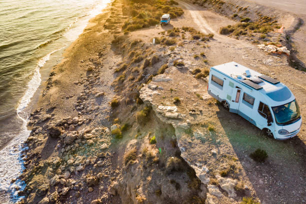 istock Rv caravan on spanish rocky coast. Aerial view 1960447791