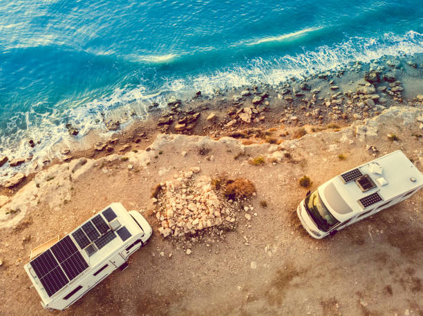 istock Rv caravans on spanish coast. Aerial view 1960449280