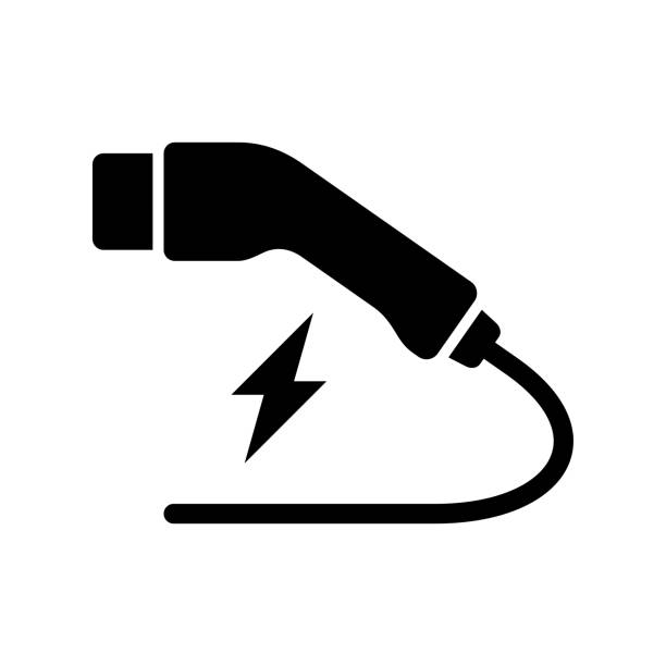 ilustraciones, imágenes clip art, dibujos animados e iconos de stock de icono de cable de carga de vehículo eléctrico. cable de carga ev. punto de recarga de vehículos eléctricos. enchufe de coche. - cargador de batería