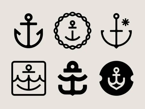 Vector illustration of Mid-century Modern Anchor Icons