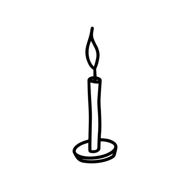 Vector illustration of Vector wax or paraffin candle isolated on white background. Birthday and Christmas candle for celebrations for design poster, wrapping, postcard and other. Hand drawn prints and doodle, Stay home.