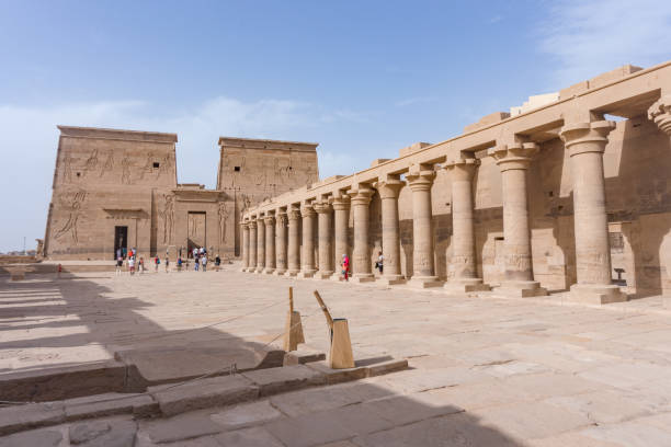 Courtyard of the Temple of Isis, also known as Philae Temple Philae, Egypt; 04 25 2023: Courtyard of the Temple of Isis, also known as Philae Temple, situated at Philae island in the middle of Nile River. temple of philae stock pictures, royalty-free photos & images