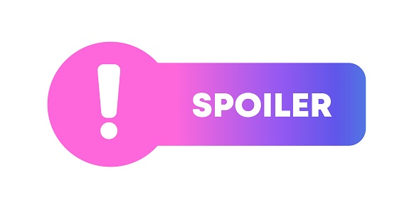 Spoiler sign. Flat, pink, spoiler warning sign, exclamation mark in a circle. Vector icon