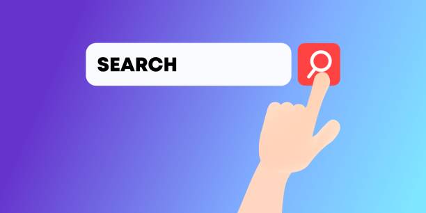 istock Search row icon. Flat, color, magnifying glass button, finger pressing on the magnifying glass, search row icon. Vector icon 1960568601