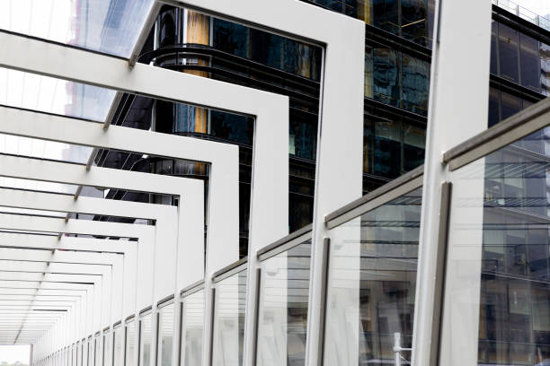 Modern pedestrian bridge in city, full frame horizontal composition