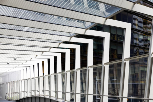 Modern pedestrian bridge in city, full frame horizontal composition