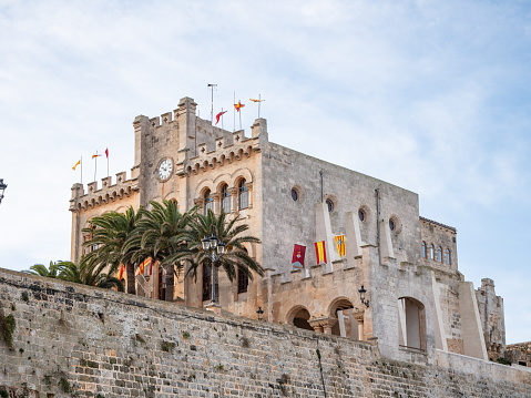 Ciudadela, Spain: January 21st 2024: Ciudadela city hall in Menorca island