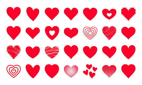 Heart icons collection. Vector illustration of flat heart shapes on white background.