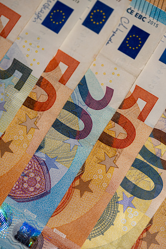 Background of euro bills in oblique