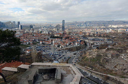 View of the historical Ankara region from the walls of Ankara Castle. Panoramic cityscape of capital of Turkey.