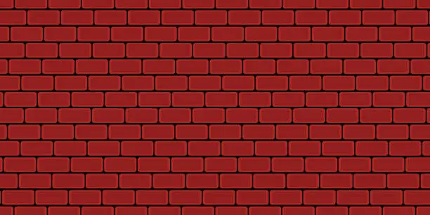 Vector illustration of Brick wall, red relief texture with shadow, vector background illustration