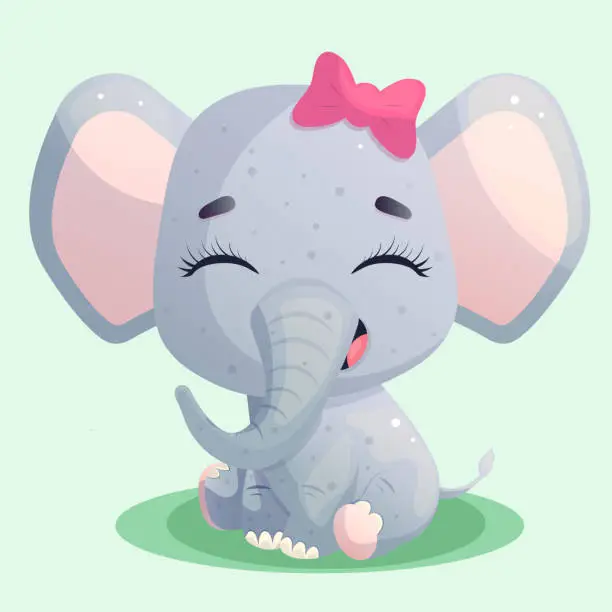 Vector illustration of Cute vector illustration of cartoon baby elephant