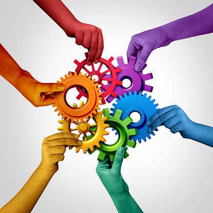 Diversity equity and inclusion or DEI concept as a group of diverse people working together as a symbol of equality belonging and inclusiveness with people connecting together as a team supporting in unity.