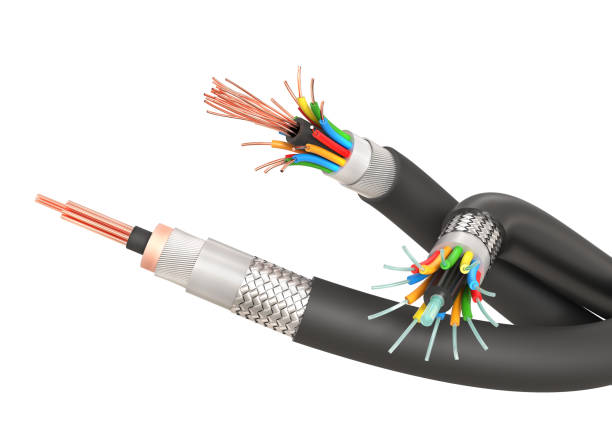 istock Two electrical and fiber optic cables on a white isolated background 1960845245