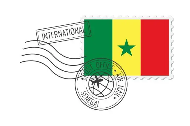 Vector illustration of Senegal postage stamp. Postcard vector illustration with Senegalese national flag isolated on white background.