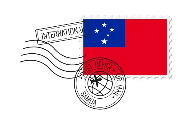 Vector illustration of Samoa  postage stamp. Postcard vector illustration with national flag of Samoa isolated on white background.