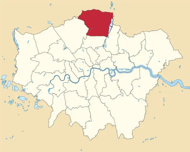 Vector illustration of Red location map of the BOROUGH OF ENFIELD, LONDON