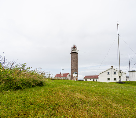Farsund, Norway - July 02 2023: Lista lighthouse station in grey weather