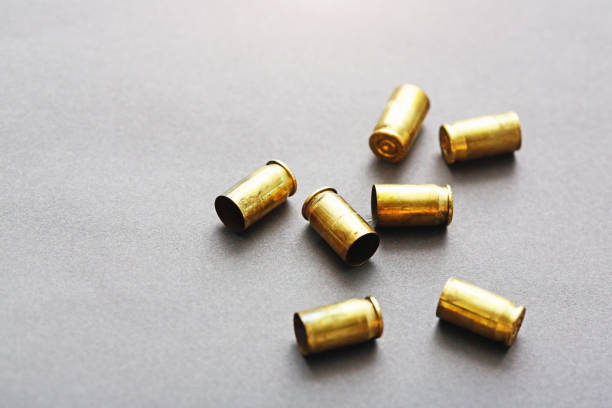 istock Fired, expended brass cartridge cases in .380 (9mm kurz) caliber 1960923205