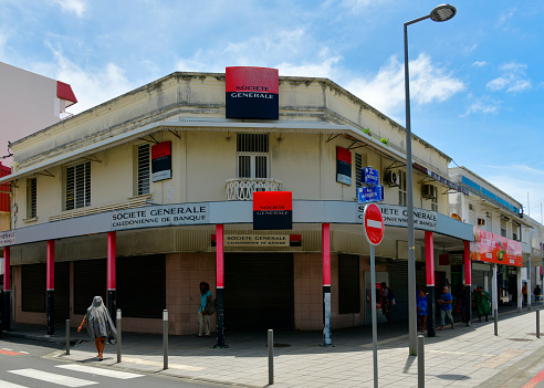 Nouméa, South Province, Grande Terre, New Caledonia: Société Générale Calédonienne de Banque (SGCB), owned by Société Générale Group and Casden. Downtown branch, corner of Verdun and Austerlitz Streets.