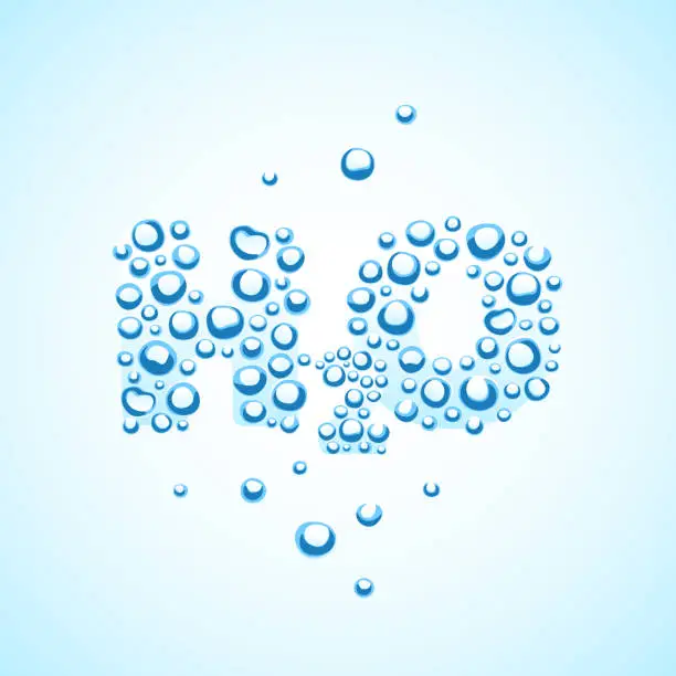 Vector illustration of Air bubbles H2O shaped underwater. Chemical formula of water. Vector illustration