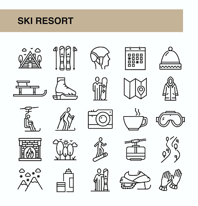 Ski Resort  Thin Line Icons.Ski Resort fun and active fun icons. illustration
Ski, Icon, Ski Resort, Mountain