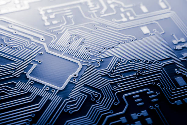 istock dark blue printed circuit. layout of tracks. 1960969041