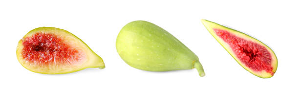 istock Fresh ripe green figs isolated on white, set 1960975371