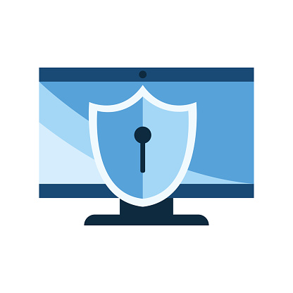 data security illustration of a monitor and padlock vector isolated