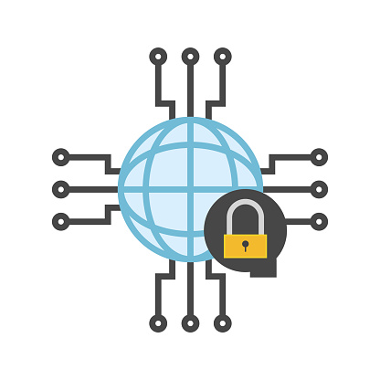 database illustration of internet server and padlock vector isolated